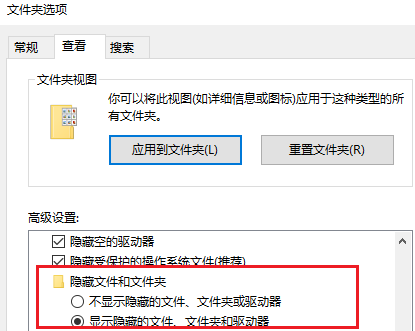 通过文件夹选项显示