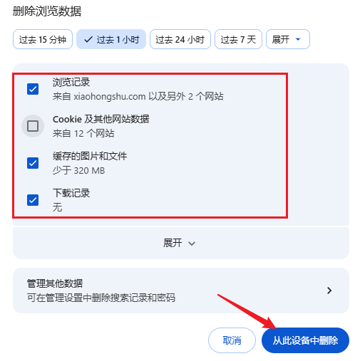 浏览器自带的清理功能
