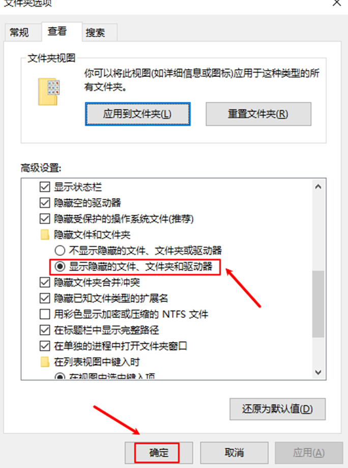 显示隐藏的文件文件夹和驱动器