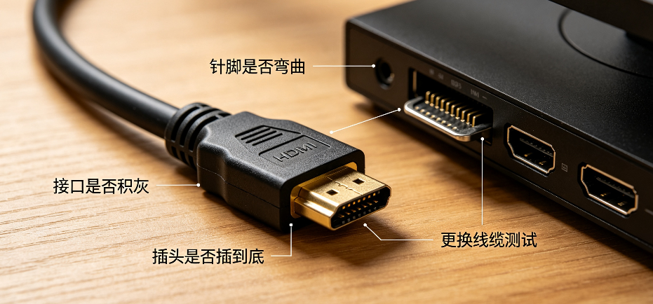 检查 HDMI 线和接口