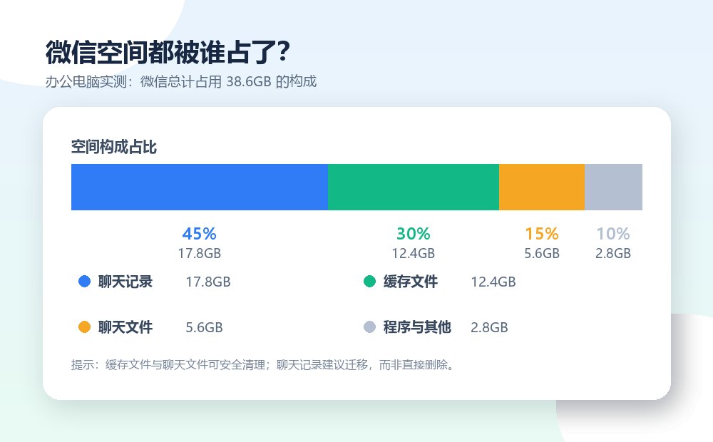 电脑版微信空间构成占比:聊天记录45%、缓存30%、聊天文件15%