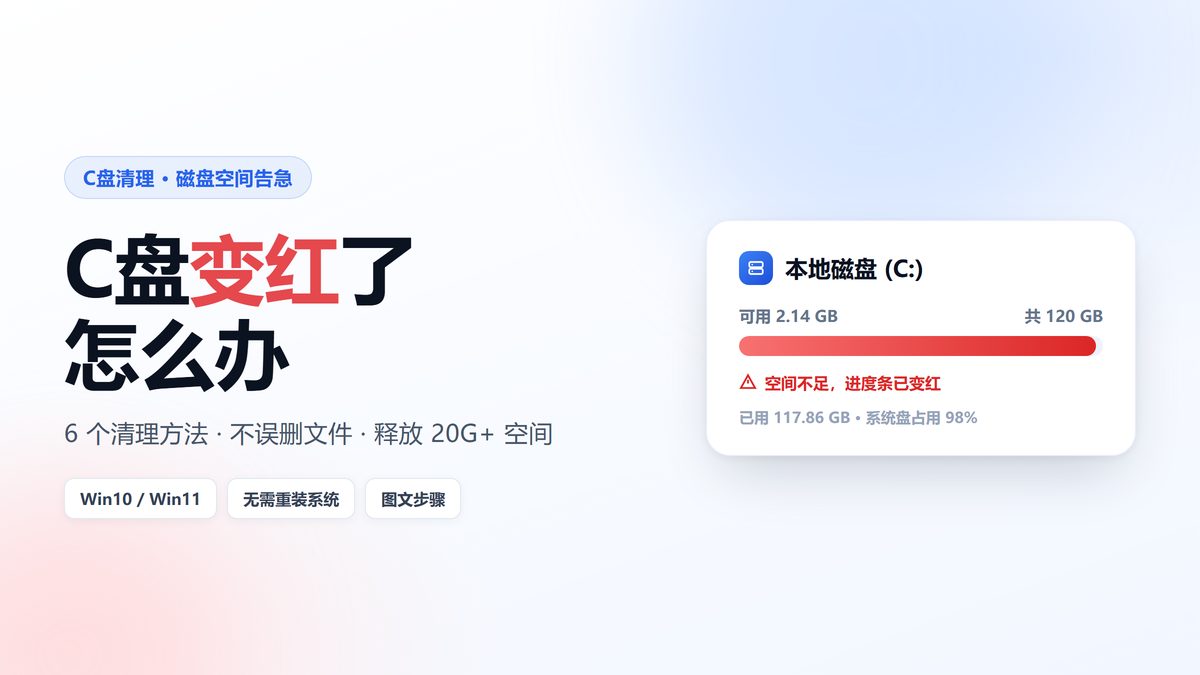 C盘变红了怎么办 系统盘可用空间不足进度条变红示意