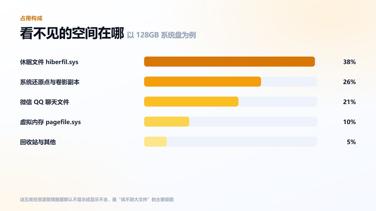 C盘看不见的空间占用构成 休眠文件与系统还原点占比最高