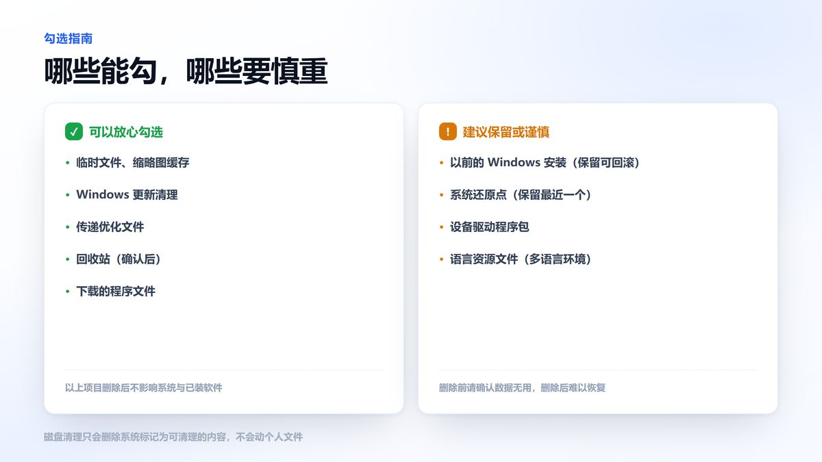 磁盘清理勾选指南 哪些项目可以放心勾选哪些要谨慎