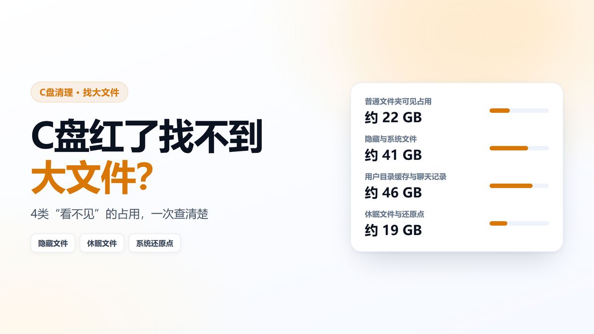 C盘红了找不到大文件 四类看不见的占用示意图