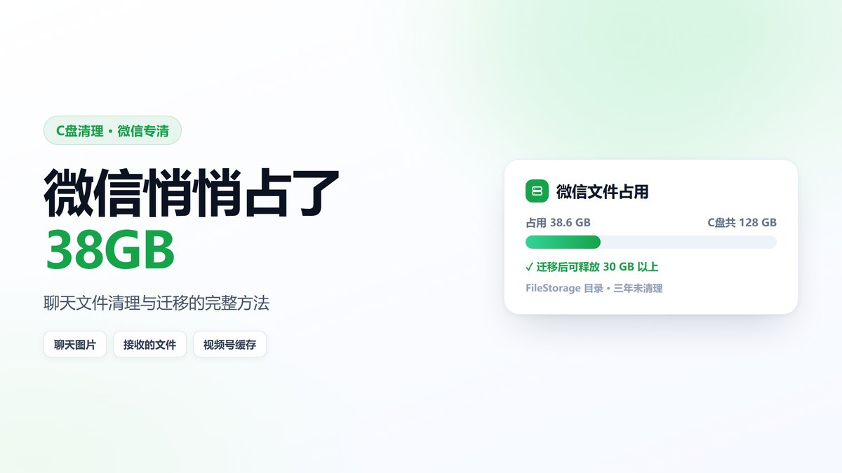 微信文件占用C盘38GB 聊天文件清理与迁移示意