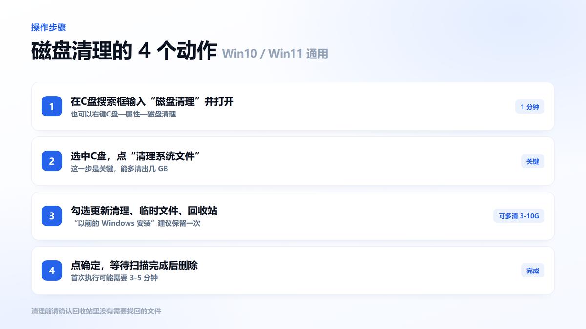 Windows磁盘清理的4个操作步骤 清理系统文件是关键一步
