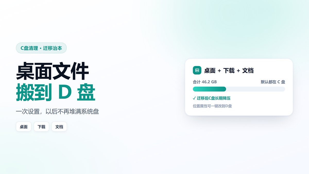 把桌面下载文档文件夹从C盘迁移到D盘示意