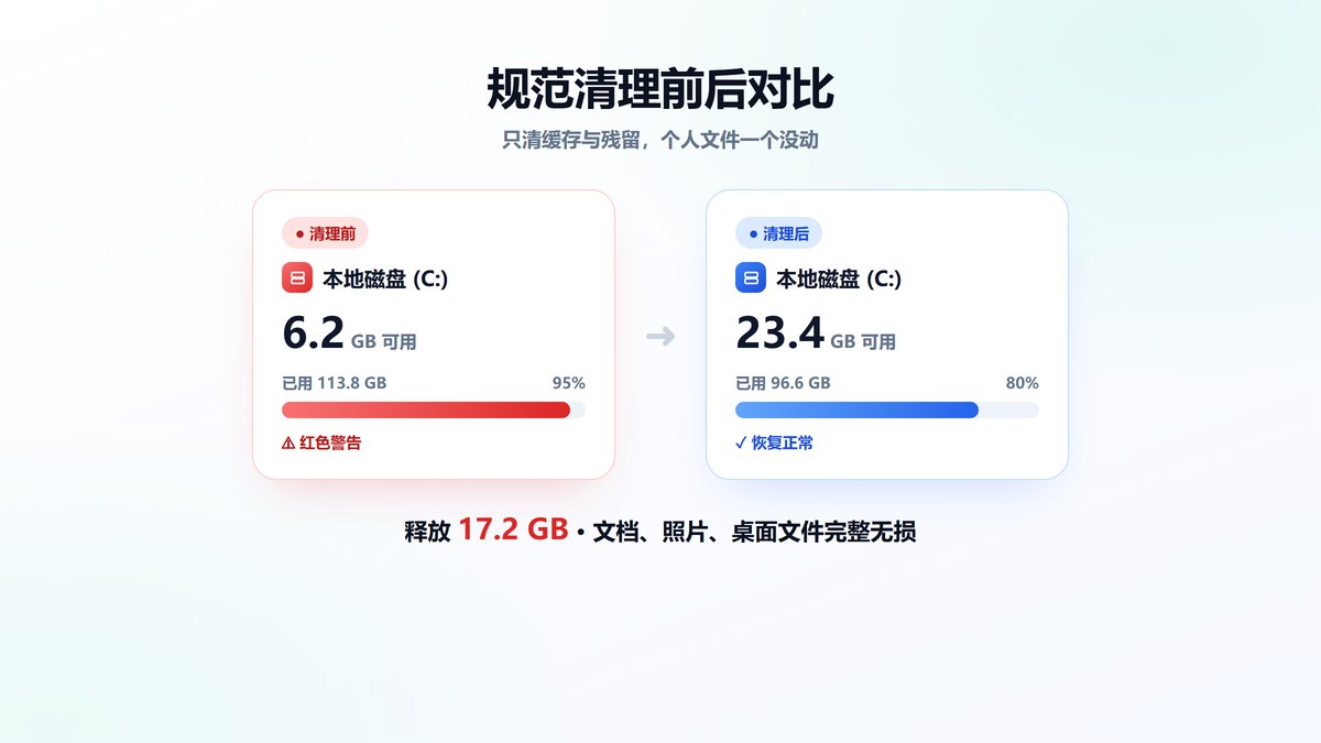 规范清理C盘前后可用空间对比 个人文件完整保留