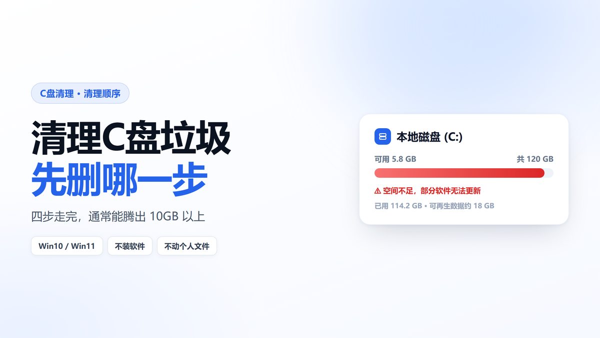 C盘空间不足示意图 清理C盘垃圾前先看占用构成