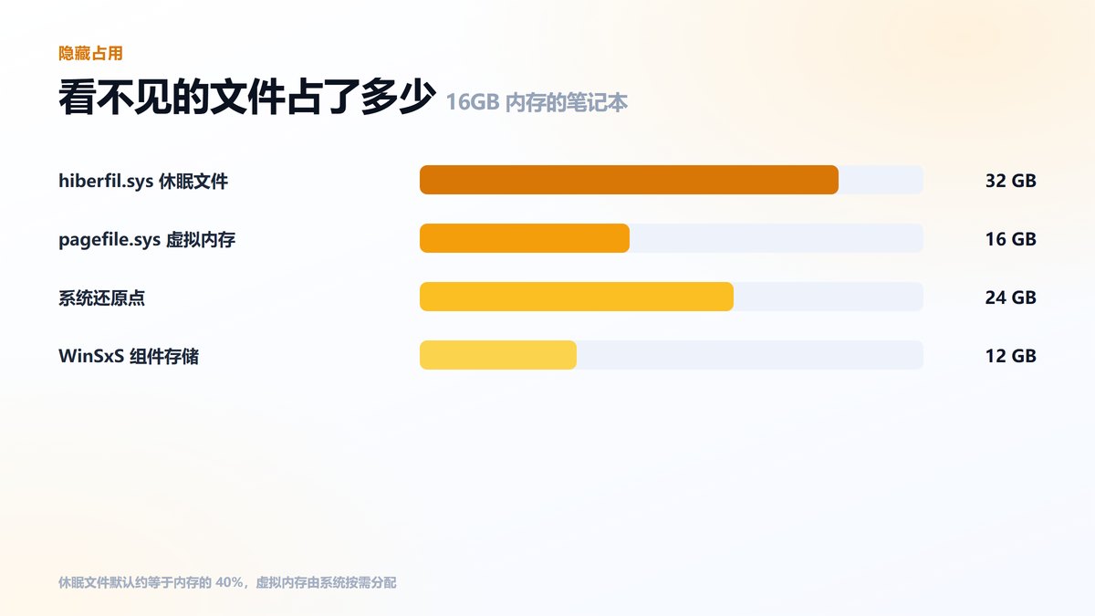 C盘隐藏文件占用条形图 休眠文件占32GB