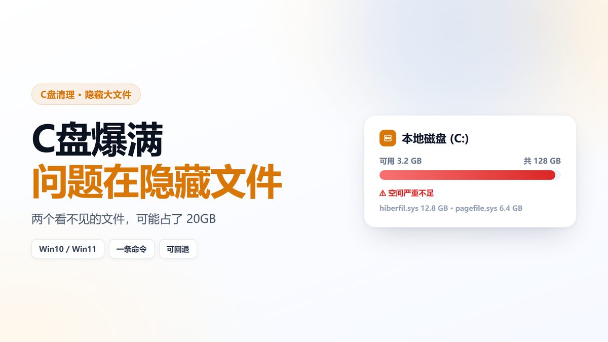 C盘仅剩3.2GB可用空间截图 休眠文件与虚拟内存占用示意