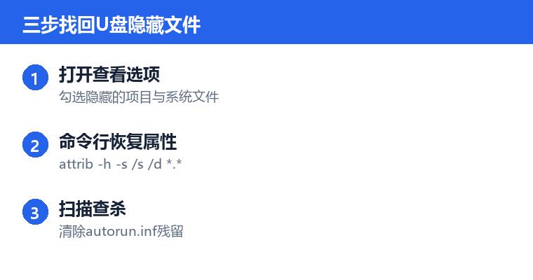 u盘隐藏文件怎么显示操作步骤示意图:三步找回U盘隐藏文件