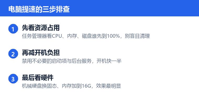 电脑提速操作步骤示意图：电脑提速的三步排查