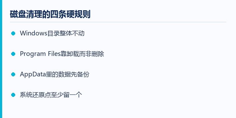 磁盘清理能删哪些文件注意事项示意图:磁盘清理的四条硬规则