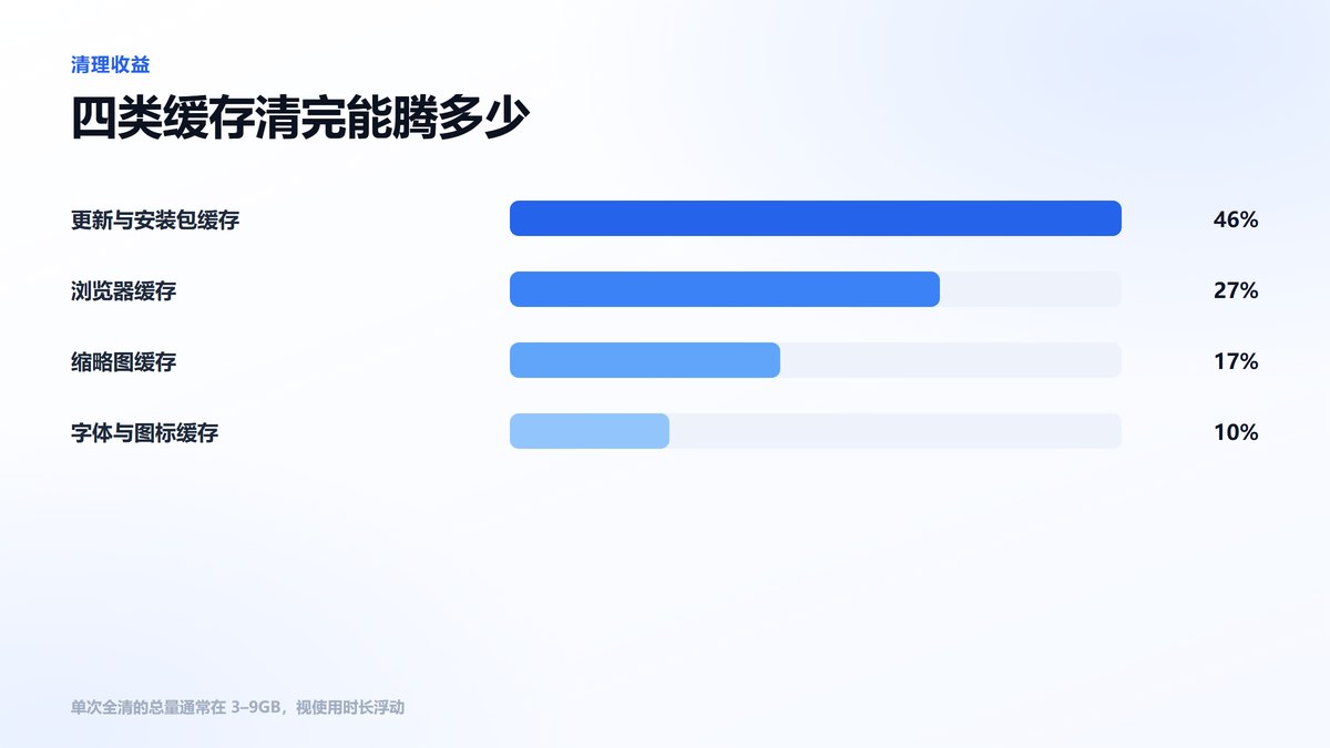 四类缓存清理收益占比条形图 更新与安装包缓存最高