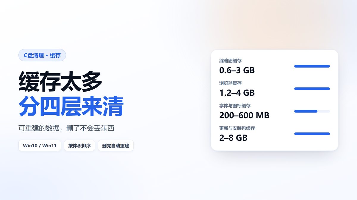 C盘四类缓存体积统计卡片图 更新缓存占比最高