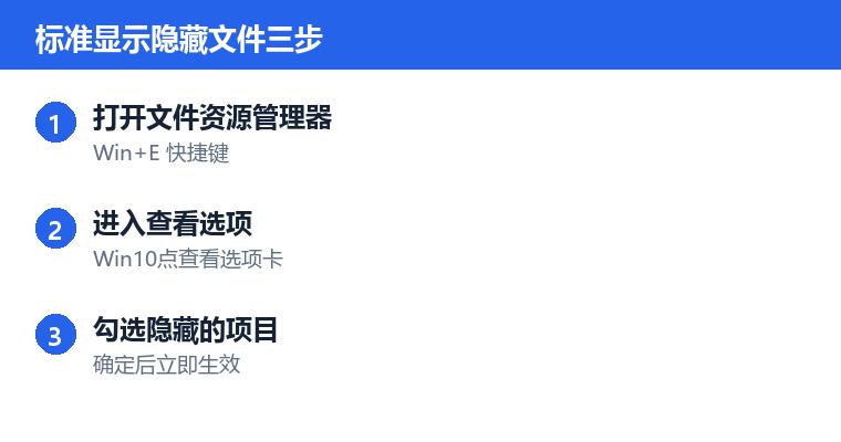 电脑隐藏文件怎么显示操作步骤示意图:标准显示隐藏文件三步