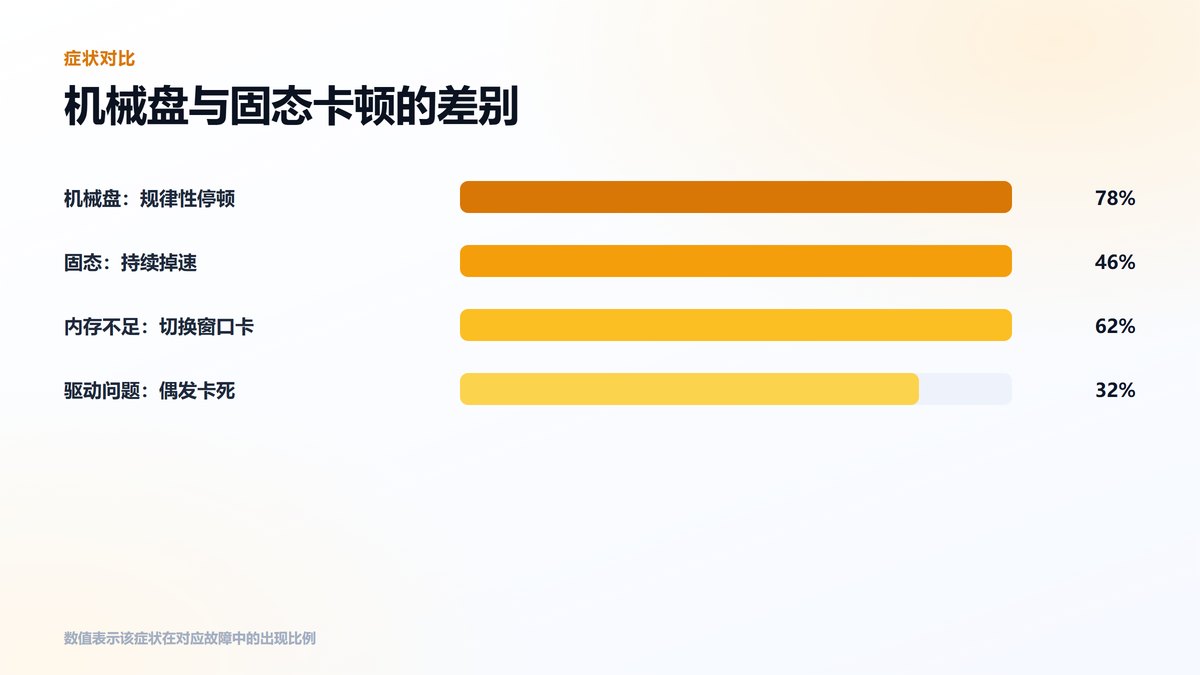 不同故障导致卡顿的症状比例条形图