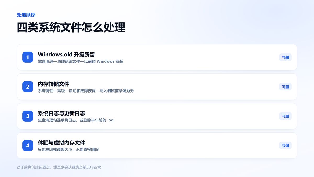 四类系统文件处理方式步骤图 三类可删一类只调